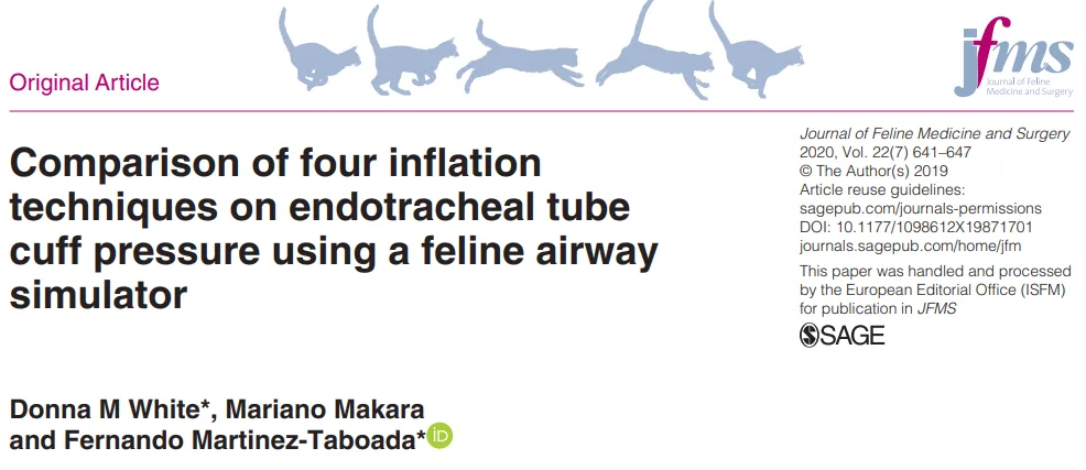 Research paper: Comparison of four inflation techniques on endotracheal tube cuff pressure using a feline airway simulator