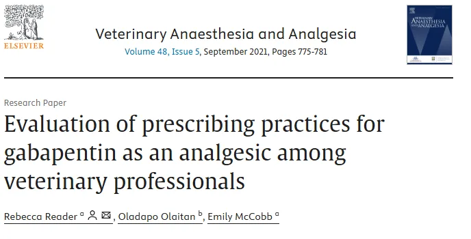 Research paper: Evaluation of prescribing practices for gabapentin as an analgesic among veterinary professionals