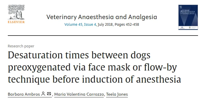 Research paper: Desaturation times between dogs preoxygenated via face mask or flow-by technique before induction of anesthesia